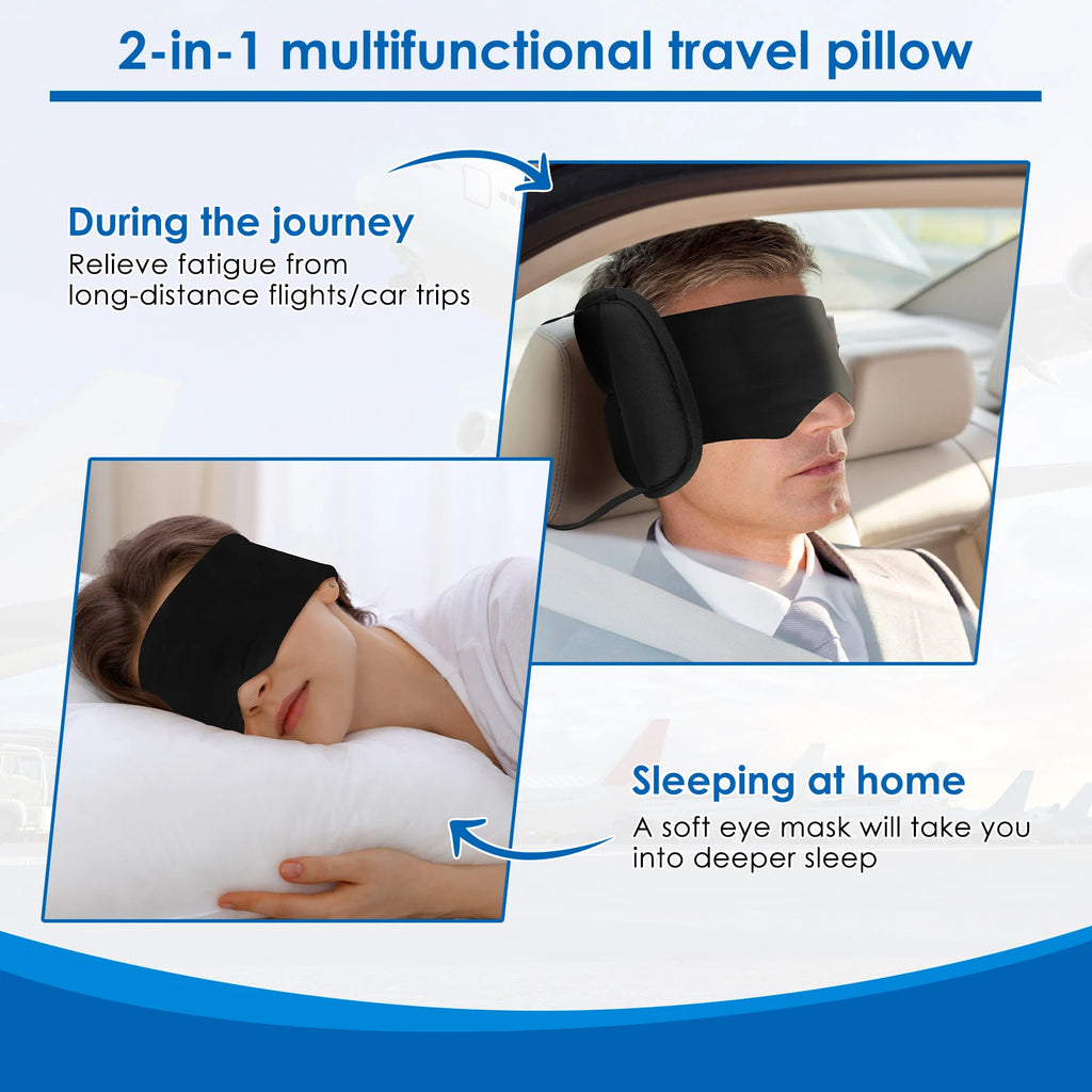 2 in 1 Cotton Travel Pillow 360° Support Airplane Headrest with Eye Mask Reduce Fatigue Comfortable Massage Neck Sleeping Pillow