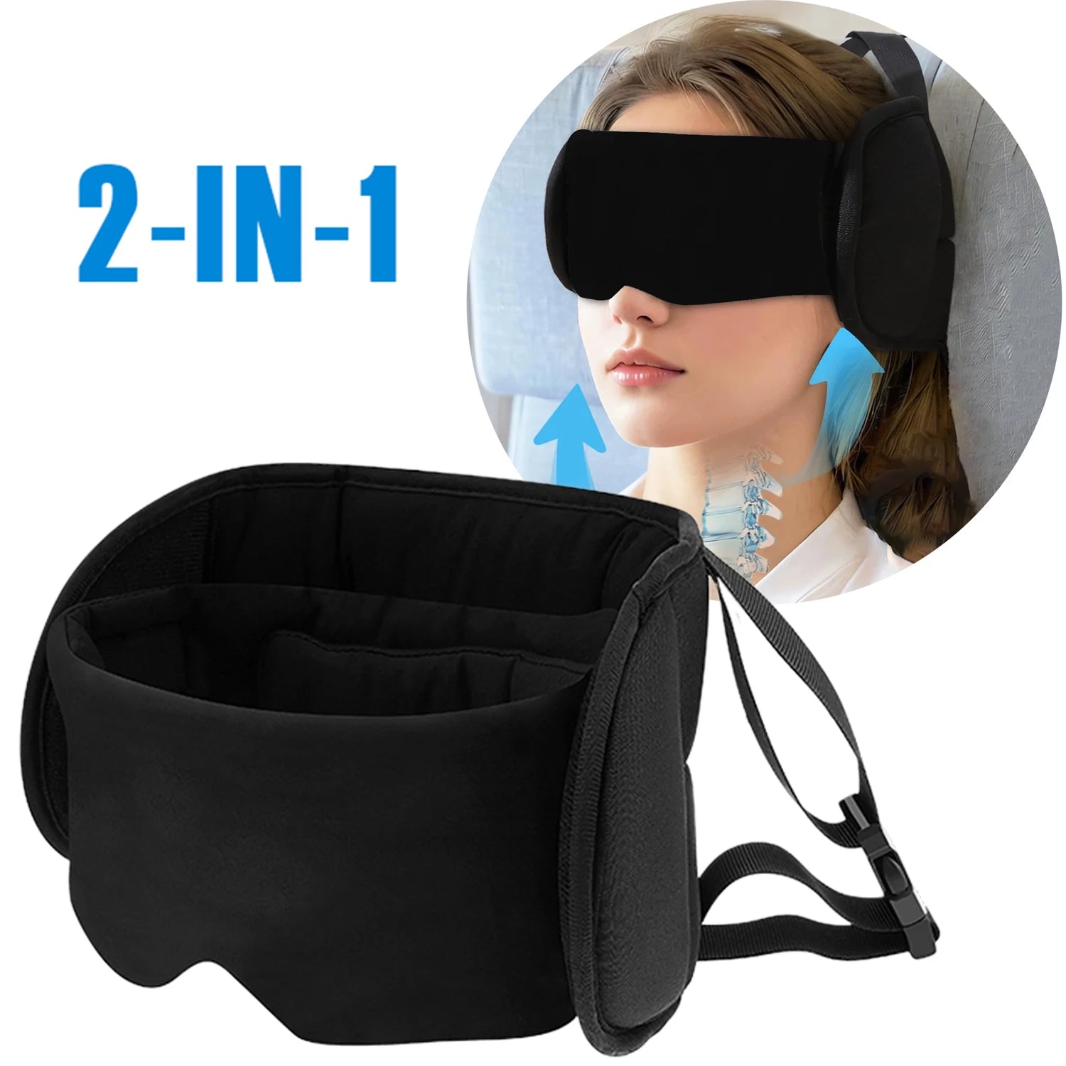 2 in 1 Cotton Travel Pillow 360° Support Airplane Headrest with Eye Mask Reduce Fatigue Comfortable Massage Neck Sleeping Pillow